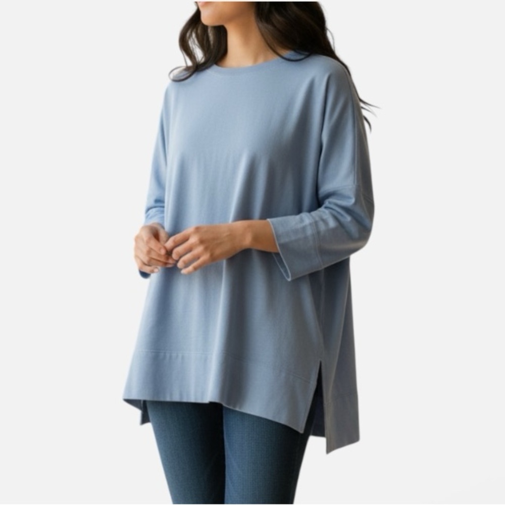 J. Jill Ponte Round Neck 3/4 Length Sleeve Top in Blue Size Medium
